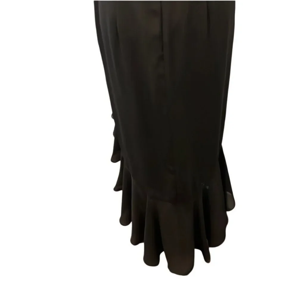 CACHE | black asymmetrical ruffle hem dress 6 - Picture 4 of 8